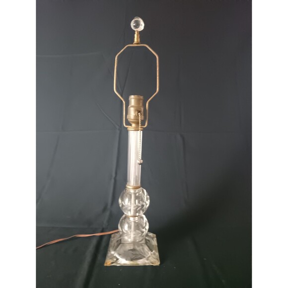 Vintage Etched Glass Lamp With Glass Geometric Shapes Leaves Vine Patterns MCM - Picture 2 of 10